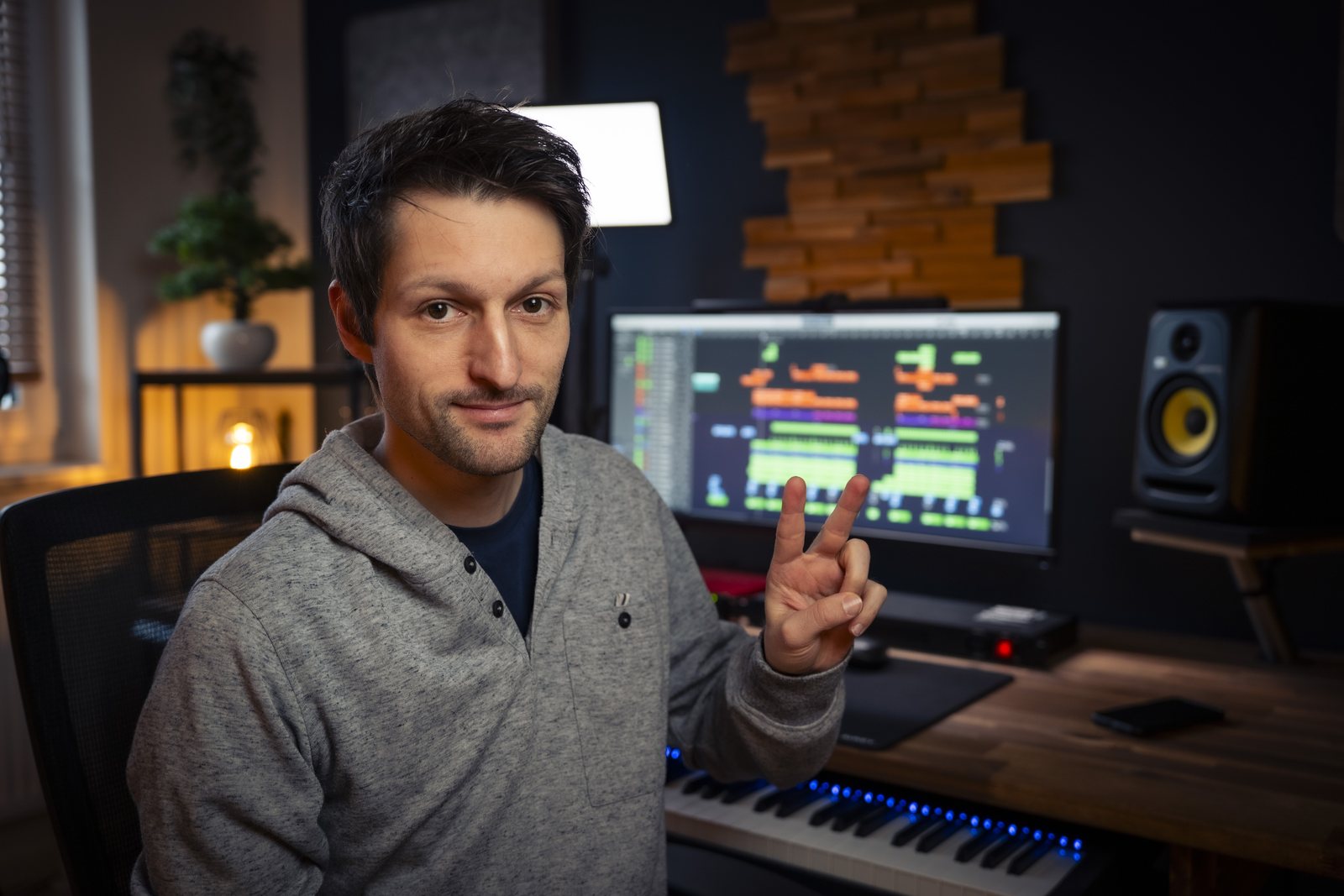 Composer and producer Mathias Fritsche in his music studio in Erfurt, Germany